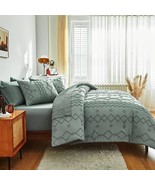 Green Tufted Bed In A Bag Queen ,Geometry Embroidery Comforter Set 7 Pieces,Boho - $91.99