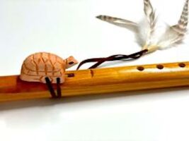 WOODEN TURTLE FLUTE W FEATHERS new beads wall decoration ocean animal wo... - $27.25