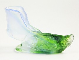 VINTAGE CHINESE ART GLASS SIGNED TRADITIONAL MOLDED GLASS SHOE SCULPTURE - $55.00