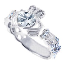 14K Plaqué or Blanc 1 CT Simulé Diamants Claddagh Promesse Fiançailles Bague - £66.32 GBP