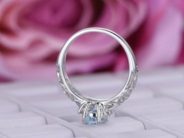 2Ct Oval Cut CZ Aquamarine Solitaire Engagement Ring 14K White Gold Finish - £123.88 GBP