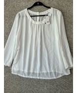 NY&amp;Co 7th Avenue White Round Neck Long Sleeve Button Back Blouse Size Large - €21,21 EUR