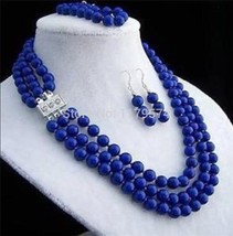 Hot 8mm 3rows Lapis jewelry fashion shopping girl Lazuli necklace bracelet earri - £21.36 GBP