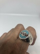 Vintage Large Argent Américain Southwestern Véritable Turquoise Inlay Pierre 7.5 - £24.93 GBP