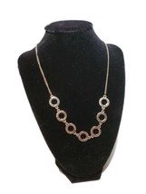 Vtg mod Signed Necklace Rose  Gold tone Circles Geometric crystal Hangtag 14&quot;+3 - £5.70 GBP