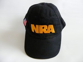 NRA Membership Embroidered Hat Cap Adjustable Black Gold USA Flag Hook Loop - £9.52 GBP