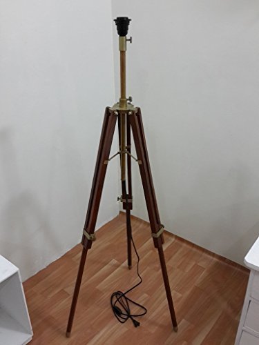 Authentic Designer&#39;s Mid Century Floor Lamp Brown Tripod Stand Floor Lig... - $117.81