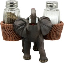 Ebros Savanna Calls Trumpeting Elephant Glass Salt And Pepper Shakers Holder Set - £20.74 GBP