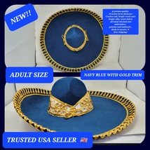 adults dark BLUE WITH gold trim mexican charro sombrero MARIACHI HAT  - $99.99