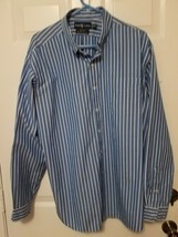 Ralph Lauren Custom Fit Blue White Stripes Fine Two Ply Button Front Shirt XXL - £12.44 GBP