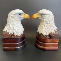 VTG Andrea by Sadek Bisque Porcelain on Wood Base Bald Eagle Bust Head Bookends - £59.32 GBP