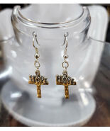 hope cross crucifix earrings, metal charm dangles brass and silver religious jew - $6.99