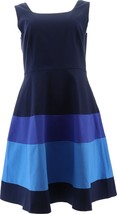 Isaac Mizrahi Always Isaac Blue &amp; Black Colorblock Satin Stretch Dress S... - £46.01 GBP