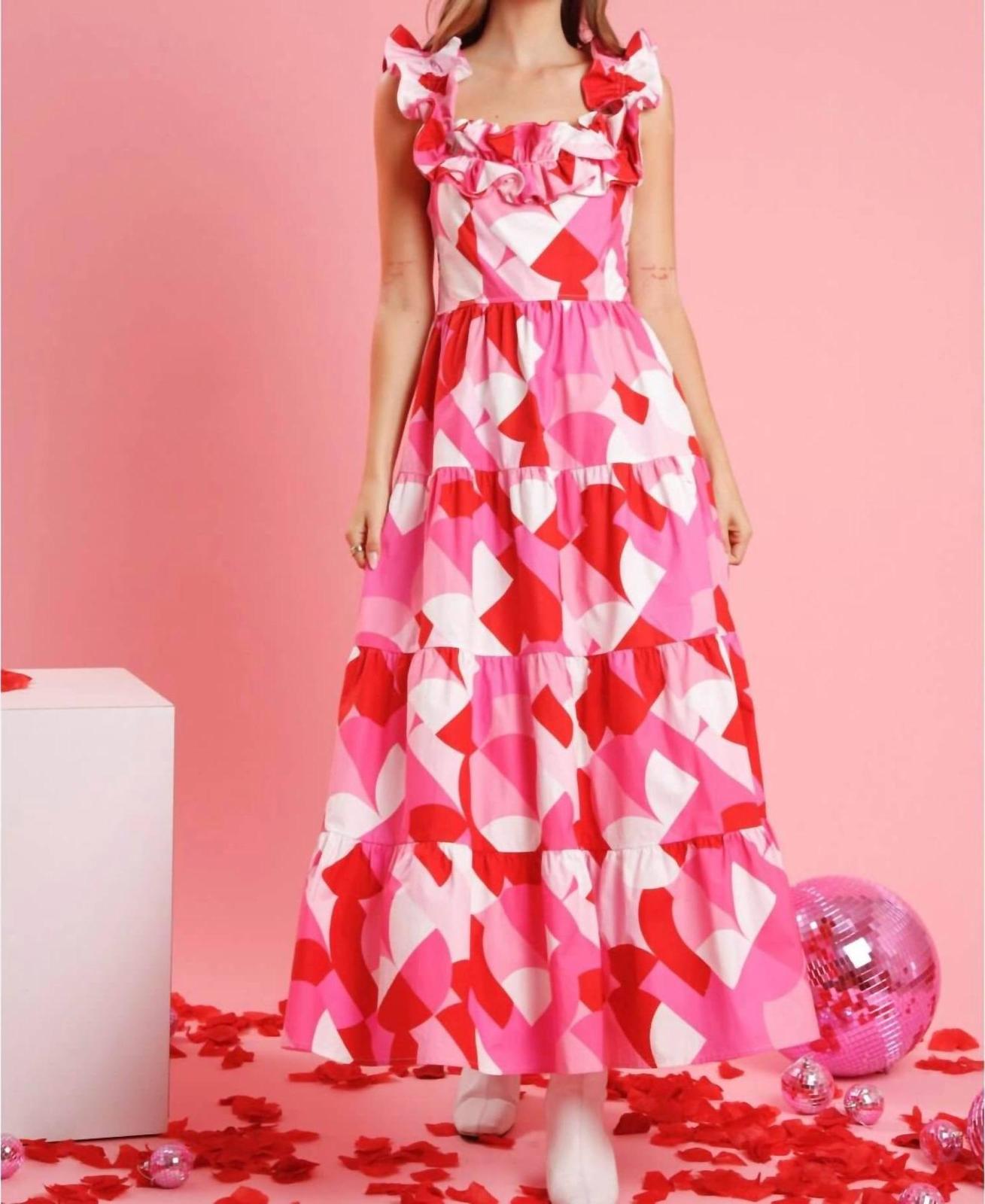 Peach Love Valentina Heart Printed Dress Pink/red - $47.00