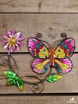 Stained Glass-Purple Butterfly With Metal Frame, Wall Decor, Wall Hanging - £13.28 GBP