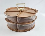 Vintage Lazy Susan Spinning Storage Container w/ Handle 2-tier Pie Shaped - $29.69