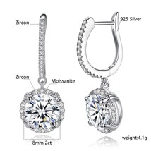New 925 Sterling Silver Woman Drop Earrings 2CT Round Moissanite Diamond Earring - £105.48 GBP