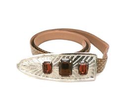 Hedy Shepard vtg RETRO Ladies Belt Taupe Reptile Snakeskin 70S S Jeweled... - $18.81