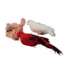 Clip On Birds Christmas Tree Ornaments Feathers Red White Pink Cardinal Dove - £12.00 GBP