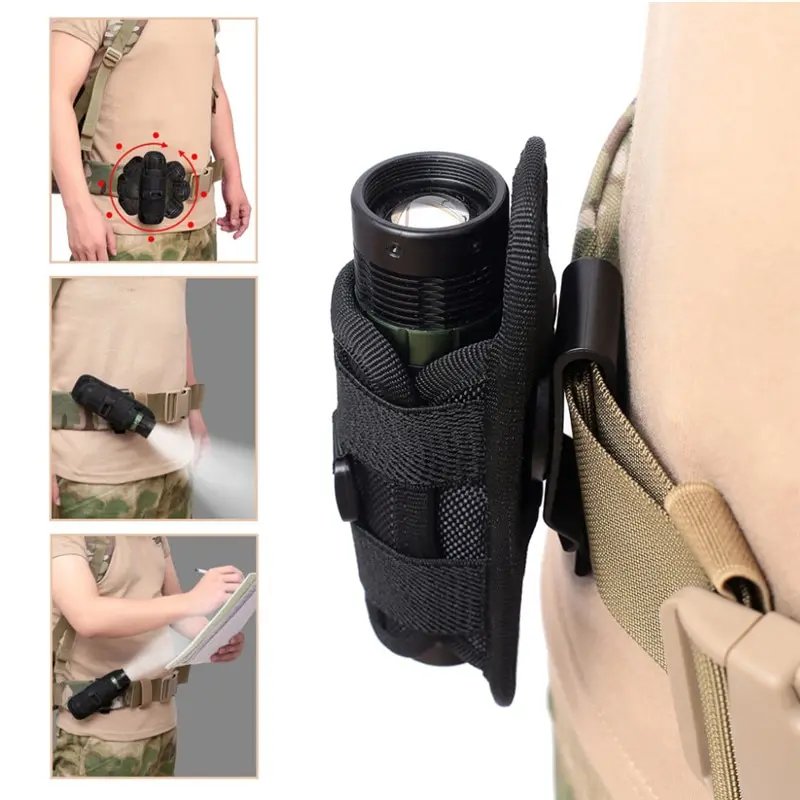  360 Degrees Rotatable Molle Flashlight Pouch Holster Torch Case Outdoor Belt Po - £83.81 GBP