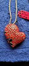 New Betsey Johnson Necklace Heart Red Rhinestone Valentine Love Collectible Nice - £12.01 GBP