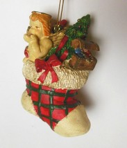 Fat Stocking Ornament Filled with Treasures Hand Painted Composit 3.5&quot; - £10.12 GBP