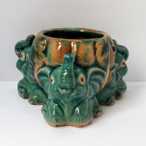 Vintage Ceramic 3D Trunk Up Green Elephant Planter - £15.79 GBP