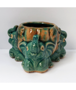 Vintage Ceramic 3D Trunk Up Green Elephant Planter - £15.69 GBP