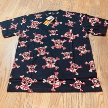 NWT Lukskul Plaid Skull Jolly Roger Black Graphic T-Shirt Size XL Luck S... - $22.50
