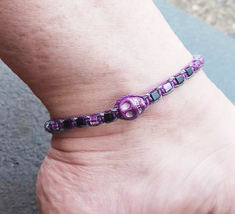 Purple Skull Beaded Hemp Anklet or Bracelet    Handmade Jewelry - £11.00 GBP
