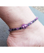 Purple Skull Beaded Hemp Anklet or Bracelet    Handmade Jewelry - £10.96 GBP