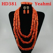 Free Shipping! Luxury Big Costume African Coral Jewelry Sets Champagne Gold Bib  - £110.95 GBP