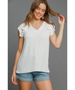 Umgee Full Size V-Neck Double Layered Ruffle Sleeve Blouse Plus Size - $62.70 CAD+