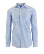 Galaxy by Harvic Men&#39;s Long Sleeve Slim-Fit Striped Cotton Dress Shirt - £9.43 GBP