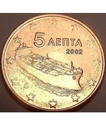 Gem Unc Greece 2002 5 Euro Cents~Ship Freighter Coin~Fantastic - £3.36 GBP