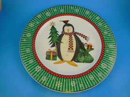 Debbie Mumm Sakura Stoneware Christmas 8&quot; Plate Penguins - $9.89