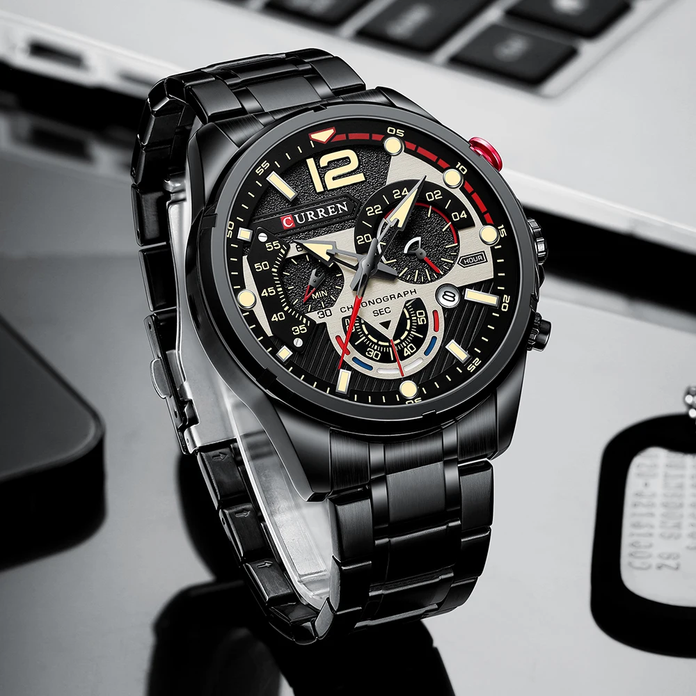 CURREN 8395 Hot Selling Top Luxury Brand Men&#39;s Quartz Watch St Black Shell Black - £31.91 GBP