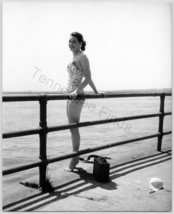 1960s Black And White Photo Of A Standing Lady By The Ocean In Her Swim Suit - £13.62 GBP