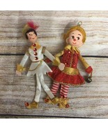Christmas Ornaments Figures Vtg Paper Mache Painted Faces Boy Girl Felt ... - $34.04 CAD