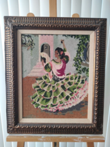 Vintage Finished Needlepoint Spanish Flamenco Gypsy Dancer Framed 22&quot;x26&quot; Japan  - £36.51 GBP