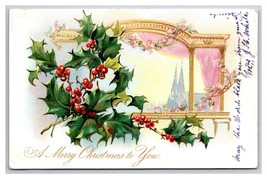 Merry Christmas To You Finestra Agrifoglio Raphael Cibo Rilievo Unp DB Cartolina - £3.70 GBP