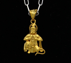 925 Sterling Silver Gold Polished Lord Hanuman Presenting Lord Rama Sita Pendant - £31.64 GBP