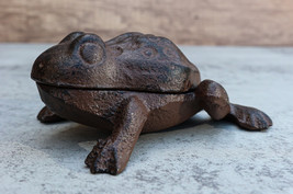 Rustic Vintage Cast Iron Garden Frog Toad Decorative Key Box Small Figurine - $19.99