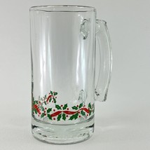 Libby Arby’s Christmas Holly &amp; Berry Gold Trim Beer Mug Glass Stein Mug 1980’s - $9.87