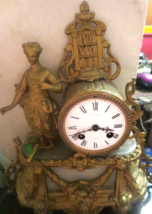 Antique Mantle Clock French Selter Bronze Figural Gold Gilt Books Victor... - $467.49