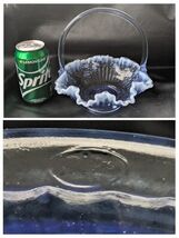 Fenton Glass Bride Basket Raffled Lavender Blue Opalescent Cabbage Rose ... - $36.40