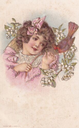 Primary image for Beautiful Little Girl Curly Hair & Bird 1911 Miller Missouri MO Postcard D53