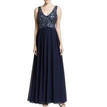 New Aidan Mattox Navy Sequined Bodice Chiffon Formal Gown Size 6 - $74.79