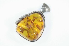 Vintage Huge Baltic Amber Sterling Silver Leaves Pendant 48.9g - £669.60 GBP