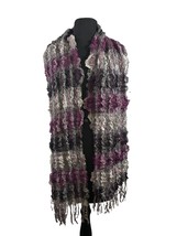 Purple Gray Bamboo Scarf Shawl Wrap w/ Fringe - £11.07 GBP